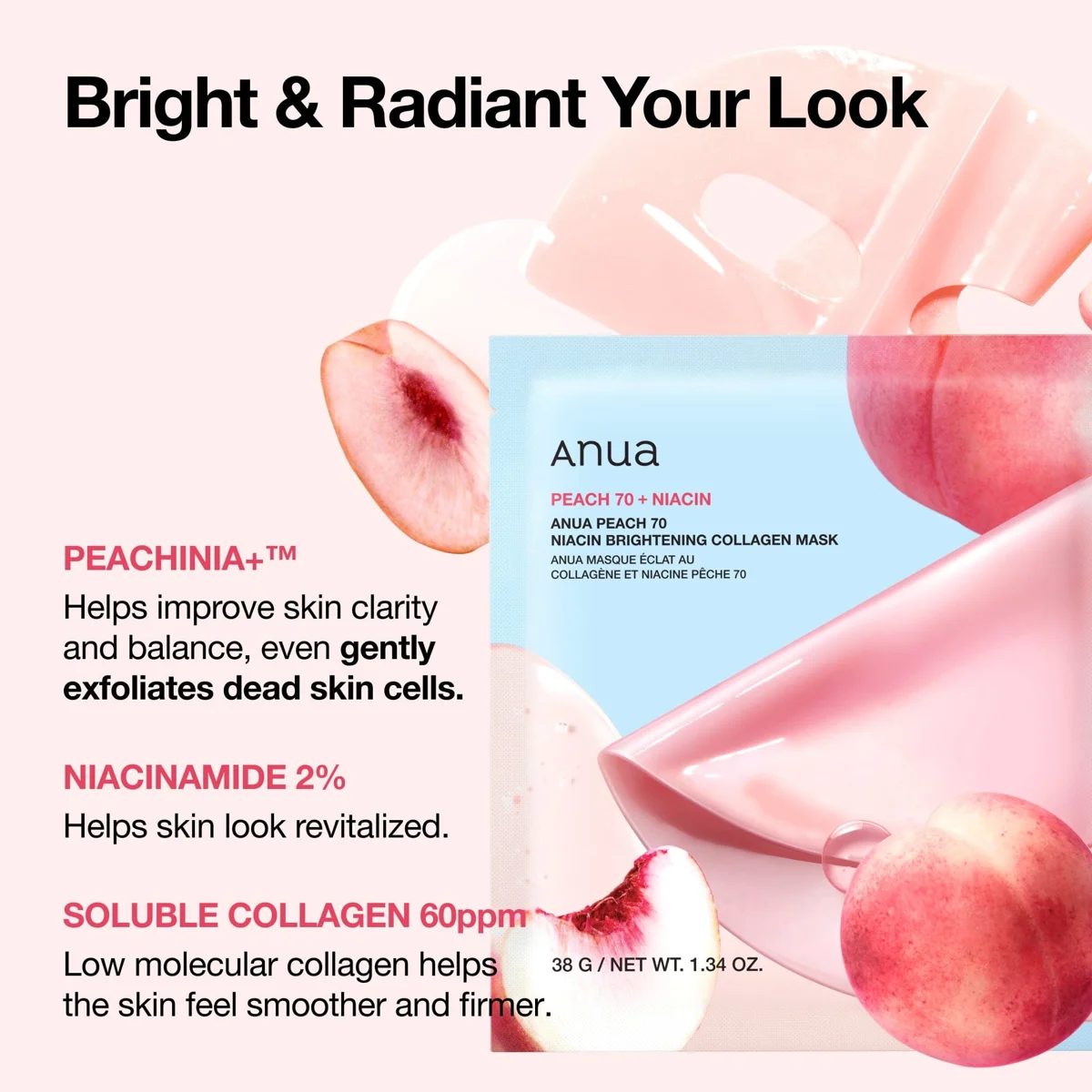 Anua Peach 70 Niacin Brightening Collagen Mask 4 pcs