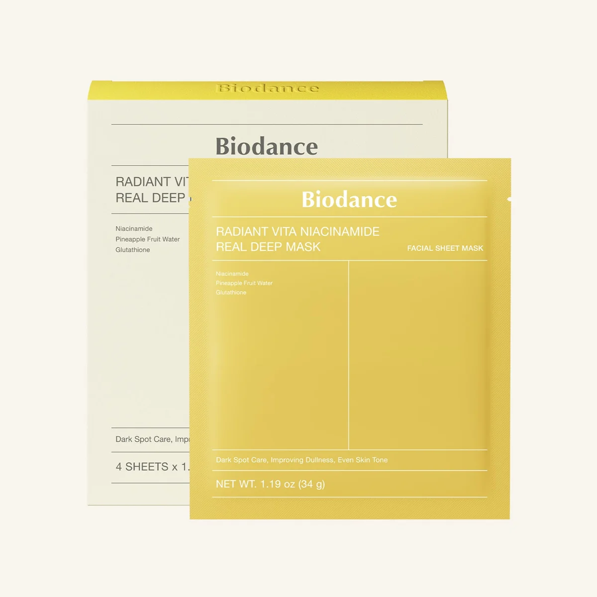 Biodance Radiant Vita Niacinamide Real Deep Mask 4 Sheet Masks